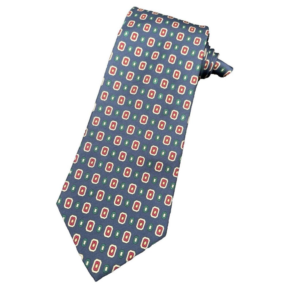 Carroll & Co Men's Tie Beverly Hills Navy Blue Red Green Medallion Geometric